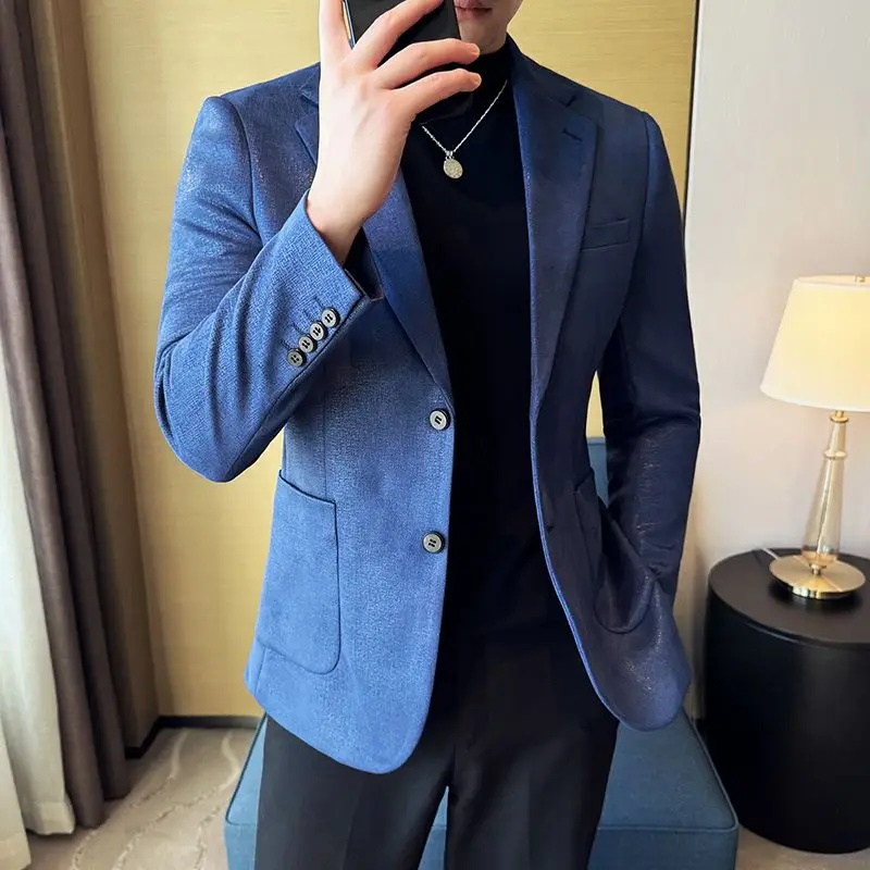 Мужской замшевый пиджак повседневный деловой приталенный силуэт для свадьбы