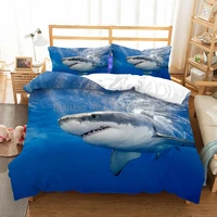 sharks underwater bedding set small single twin double queen king cal king size bed linen set