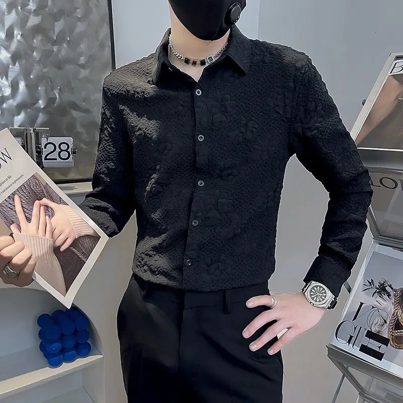 New autumn Korean version long-sleeved shirt men's handsome and slim trend pattern shirt high-end men's shirt