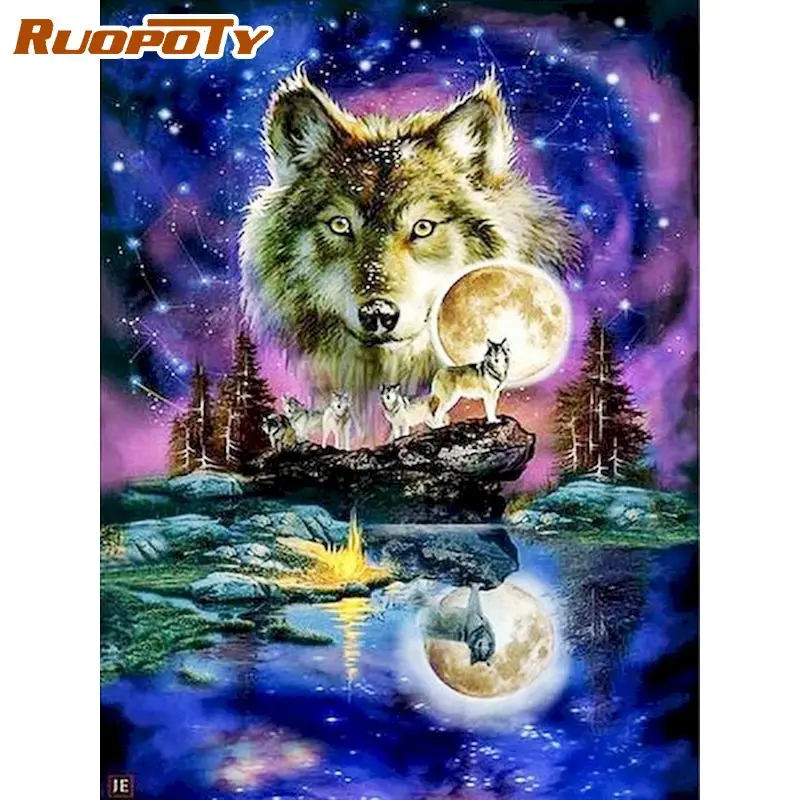 

RUOPOTY 5d Diamond Painting Kit Animal Full Square/Round Drill DIY Diamond Embroidery wolf Handmade Craft Kit Wall Art Decor