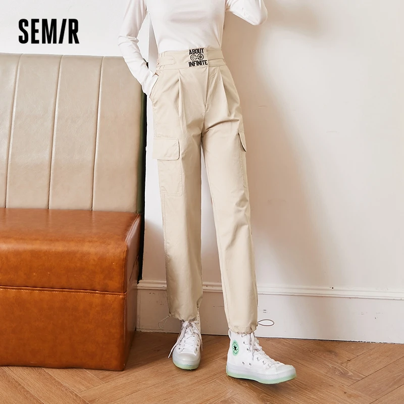 

Semir Casual Pants Women Embroidery Letter Personality 2023 Autumn New Style Bunched Feet Waist Straight Work Clothes Trousers
