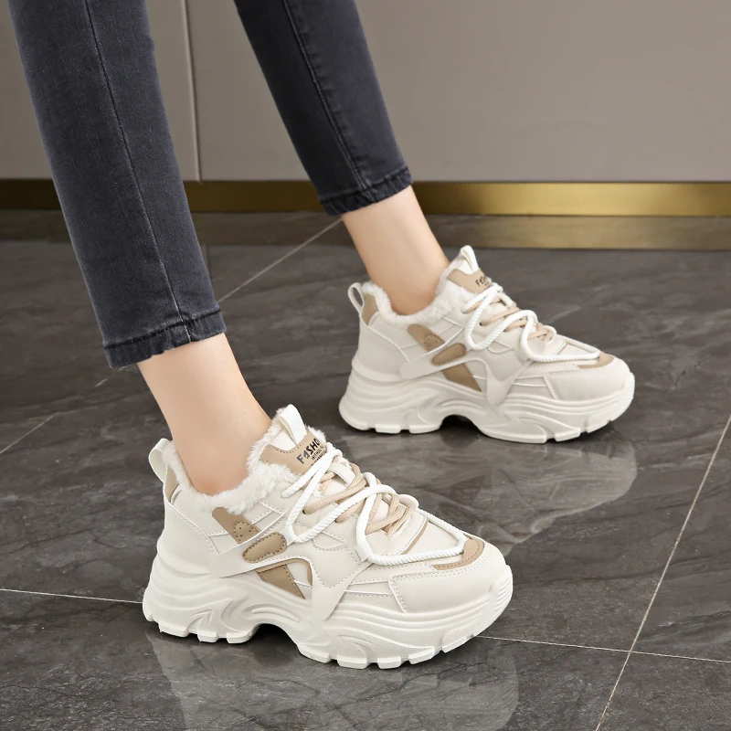 CRLAYDK зимние массивные кроссовки на меховой подкладке для женщин модная теплая