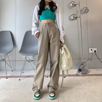 khaki baggy jeans womens high waist straight cotton denim trousers summer loose wide leg pants korean version y2k streetwear