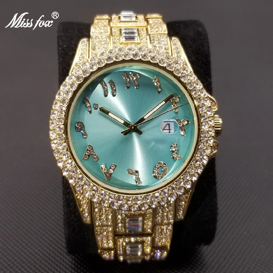 

MISSFOX Ice Out Montre Homme Luxury Watches For Men Fully Diamond Quartz Watch Hip Hop Waterproof Stainless Steel Male Clock New