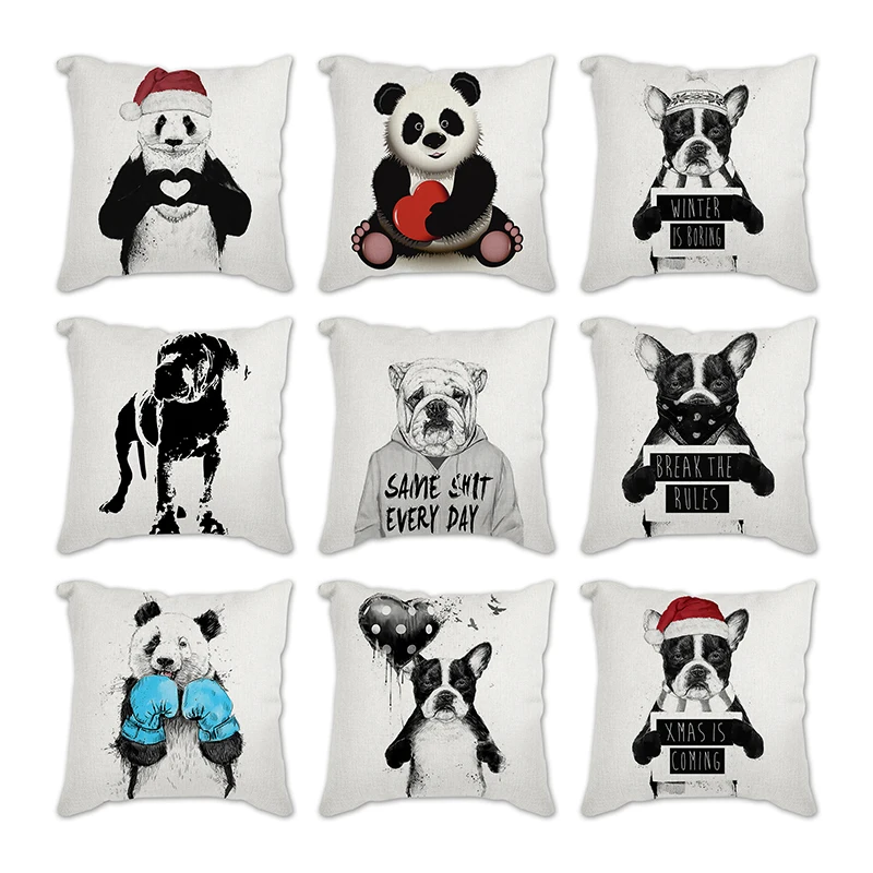 

Bulldog Pug Pet Dog Panda Pattern Cotton Linen Throw Pillow Cushion Cover Car Party Home Sofa Bed Decorative Pillowcase cojines