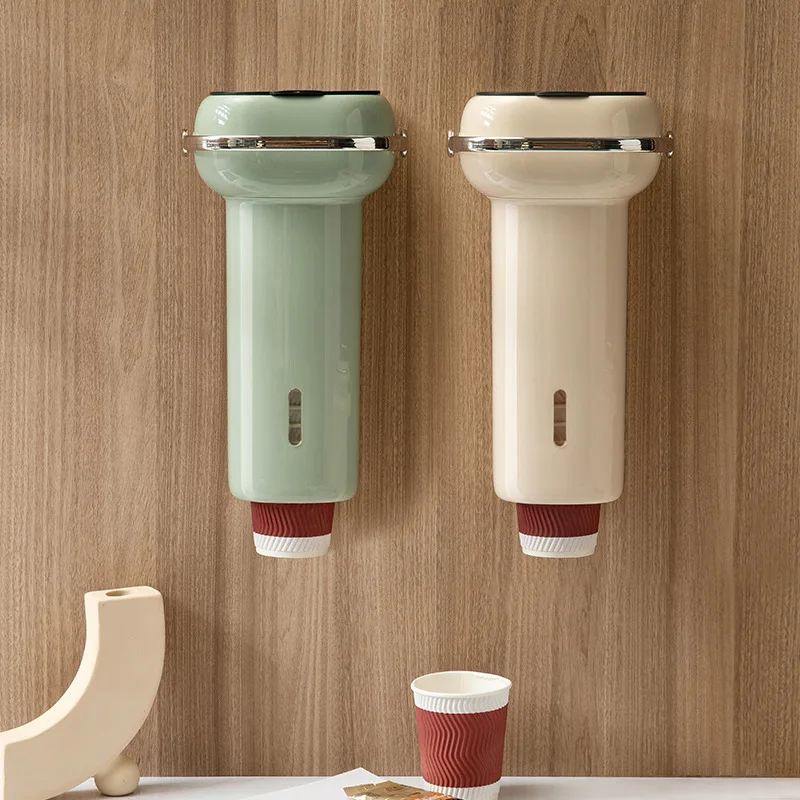 

Wall-Mounted Disposable Paper Cup Dispenser Pull Type Plastic Cup Holder Paper Cups Dispenser Dustproof Home Storage Cups