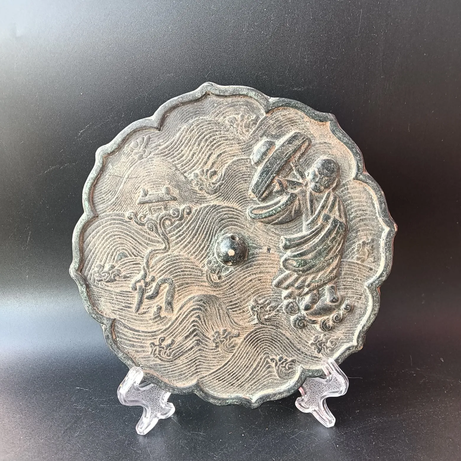 

Антикварный зеркальный орнамент с имитацией цветка лотоса, бронзовое украшение, аксессуары для украшения дома, гостиной, офиса, стола