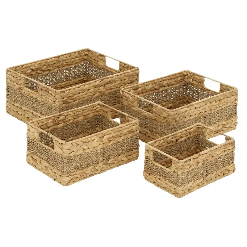 

14", 12", 10"W Light Brown Seagrass Handmade Storage Basket with Handles, 4-Pieces