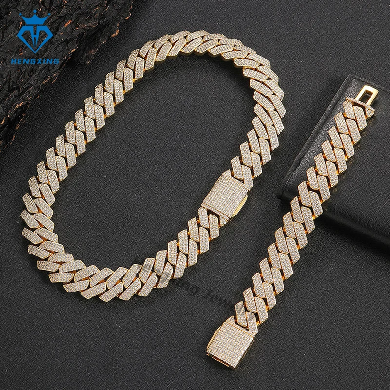 High Quality Cubana Hip Hop Jewelry 18mm 925 Sterling Silver Vvs Moissanite Diamond Iced Out Cuban Link Chain Necklace for Me