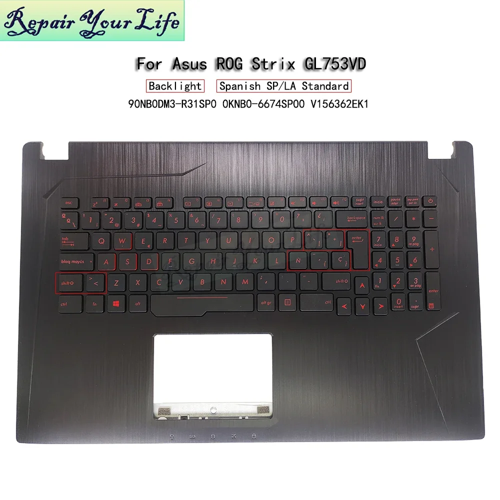Испанская клавиатура с красной подсветкой для ASUS ROG Strix GL753VD GL753VE GL753 ES Испания