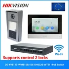 HIKVISION KIS604 оригинальный многоязычный 802.3af POE комплект видеодомофона, включает DS-KV8113-WME1(B) и DS-KH6320-WTE1 и PoE переключатель