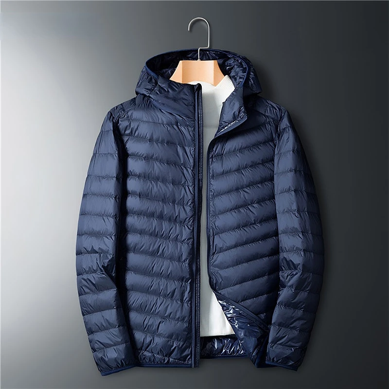 Men's Ultra-thin Down Jacket, White Duck Down Hooded Jacket, Long-sleeve Thermal Jacket, Versatile Portable Jacket, Winter