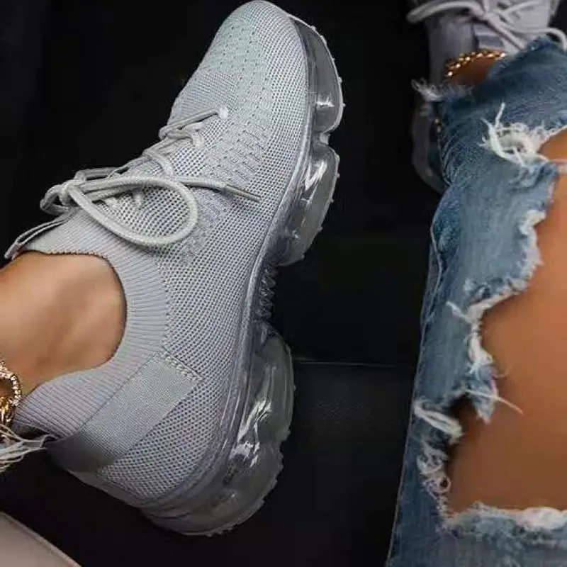 Women's Sneakers Trends 2022 Autumn New Stretch Fabric Ladies Breathable Casual Vulcanized  Large-Sized Sports Shoes