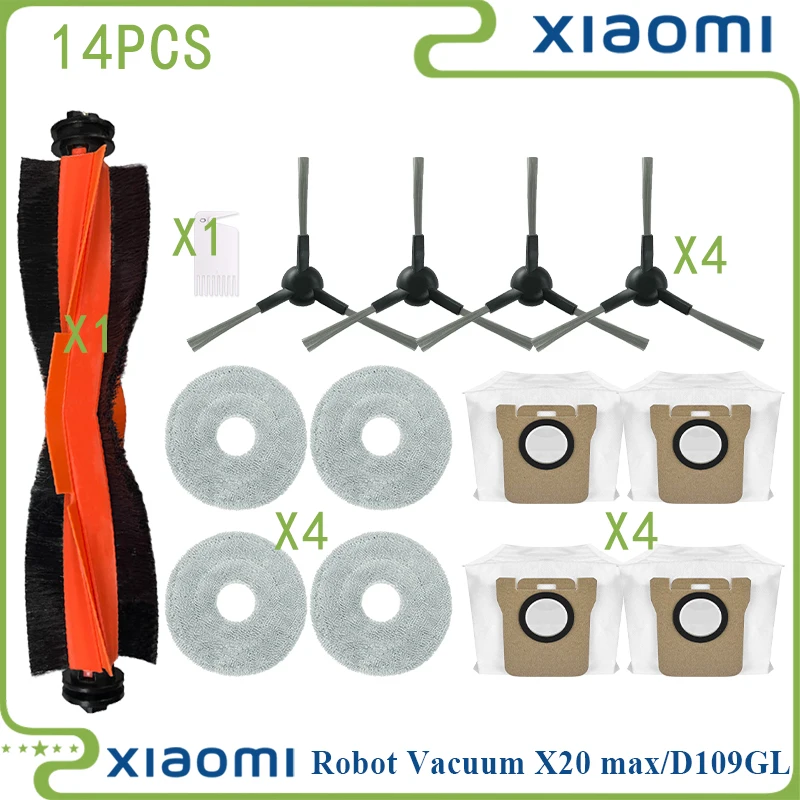 Основная щетка, боковая щетка, фильтр Hepa, тканевый мешок для пыли, замена для робота-пылесоса Xiaomi X20 Max/D109GL, запчасти, аксессуары