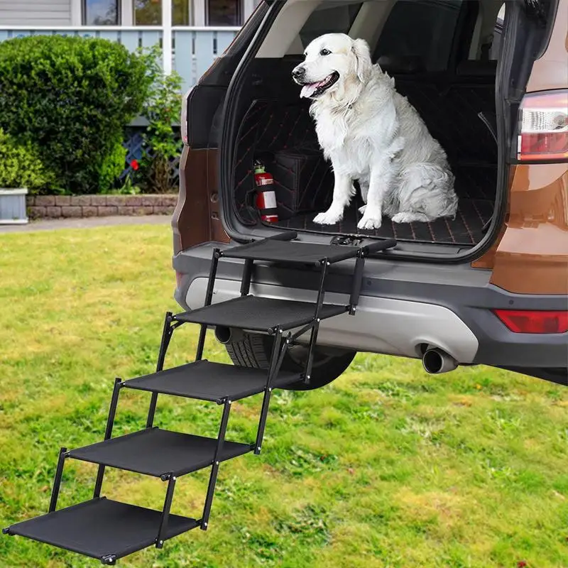 

Dog Ramp for Car Foldable 5 Steps Dog Stairs Portable Lightweight Pet Ladder Dog Car Steps for High Beds Trucks Cars and SUVs