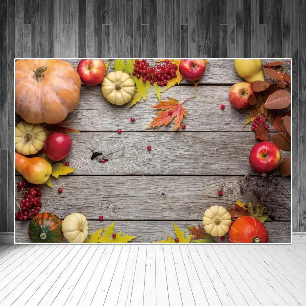 

Autumn Fruits Wooden Boards Photography Backdrops Decoration Pumpkins Foliage Planks Personalized Kid Photozone Photo Background