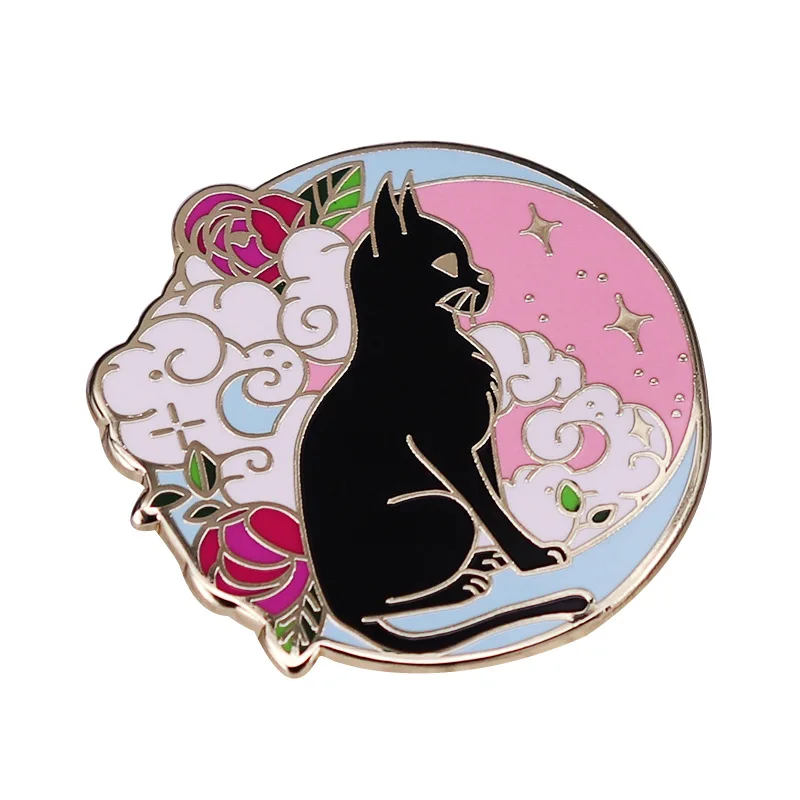 

Black Cat on the Moon Fantasy Art Cute Daze Kitten Television Brooches Badge for Bag Lapel Pin Buckle Jewelry Gift For Friends