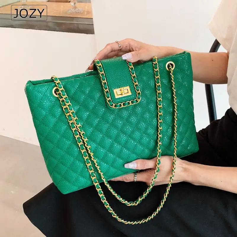 

JOZY Rhombus Lattice Shoulder Bags Handbag Women Chain Leather Tote Shopper Ladies Large Crossbody Messenger Bag Luxury Designer