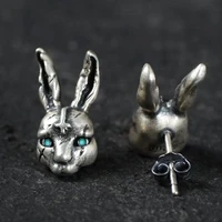 s925 silver retro rogue rabbit earrings men and women new mens trendy womens fashion trend silver needle earrings boys earring