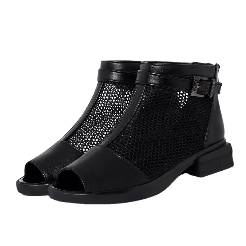 

2023 new summer sandals women's open-toe cut-out black sandals large 35-43 low-heel sandals