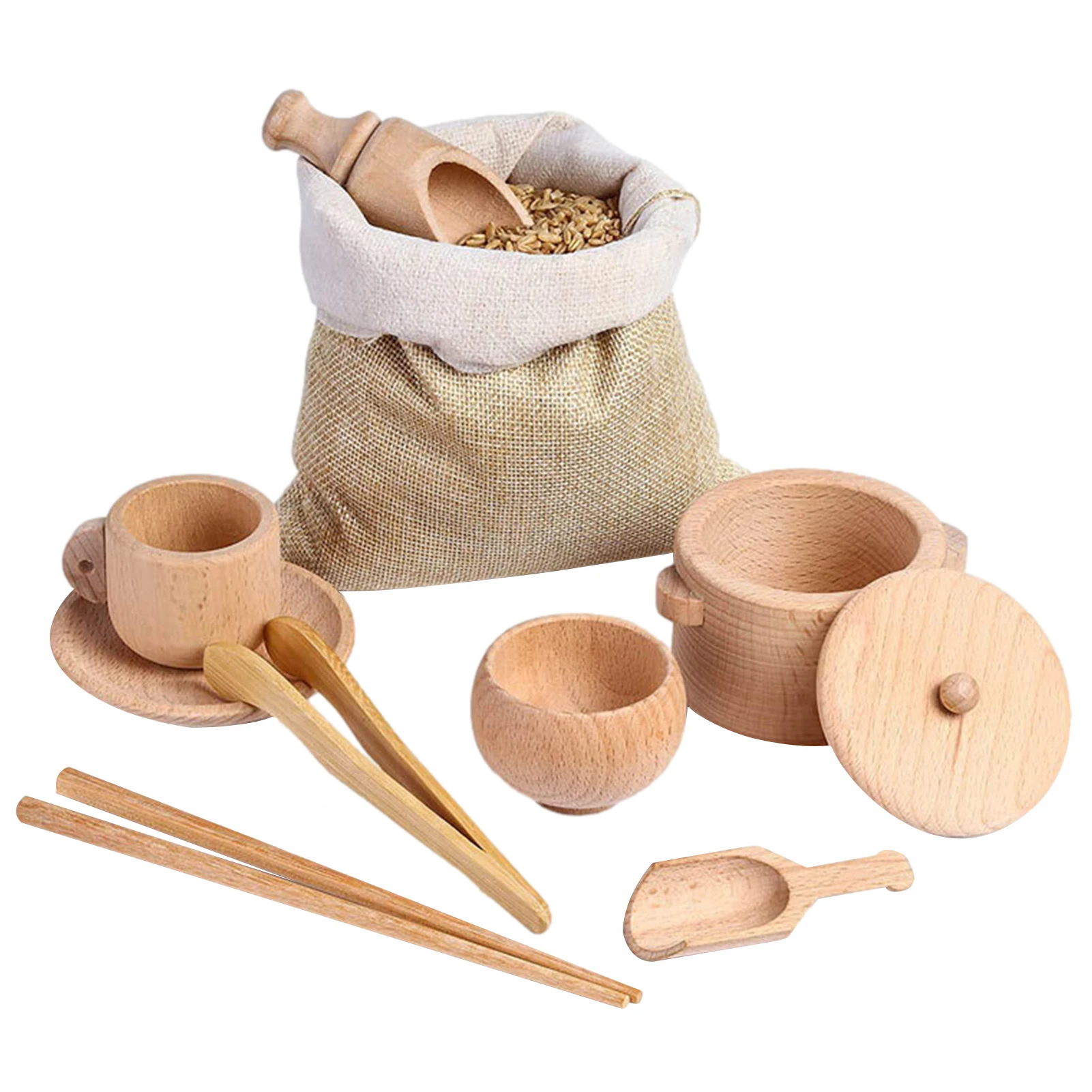 Wooden Sensory Bin Tools 8 PCS Fine Motor Learning Pretend Play For Kids Sensory Tools For Toddlers And Preschool Children