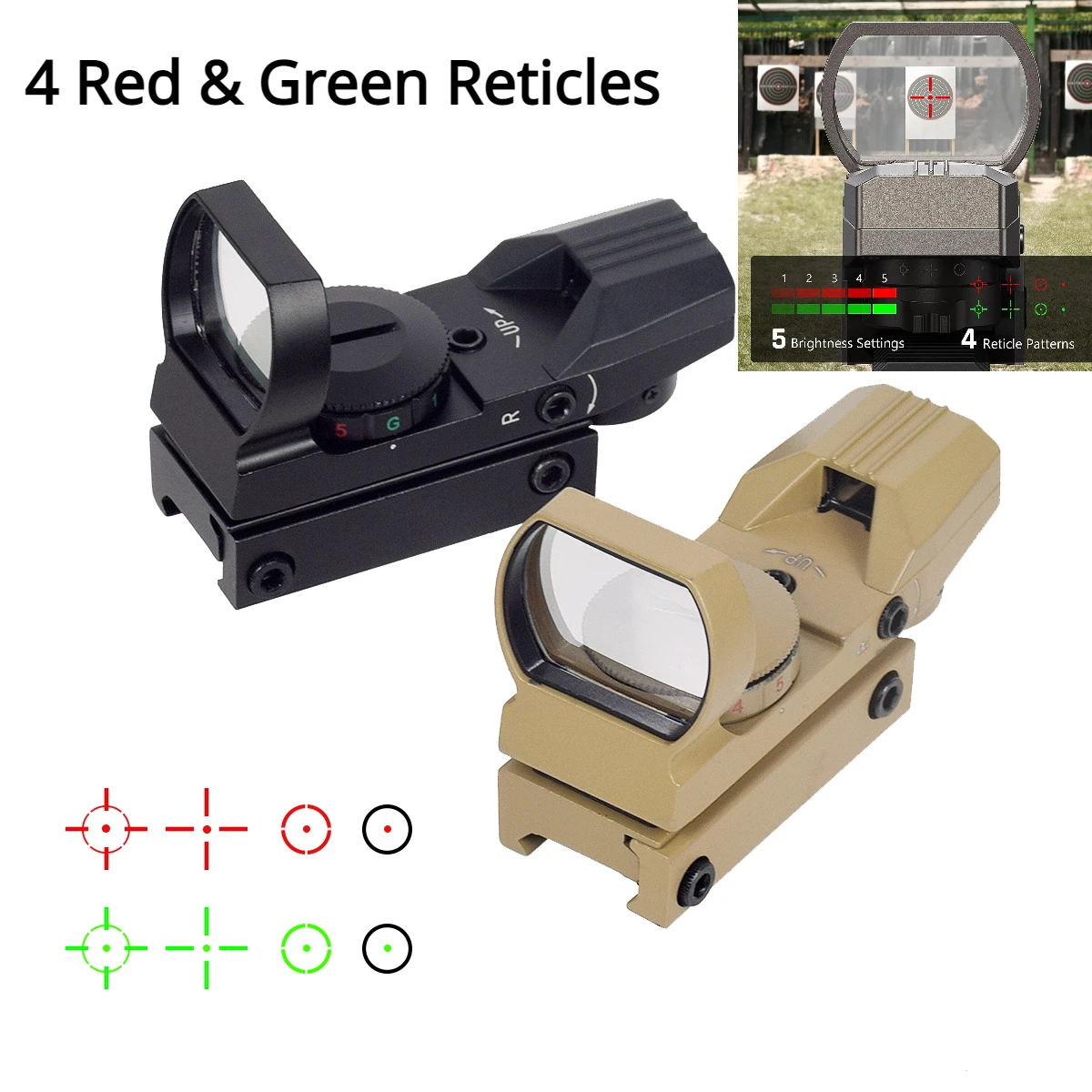 

Red Dot Sight Scope Holographic Reticles Reflex Adjustable 5 Brightness 20mm Picatinny Hunting Gun Airsoft Tactical HK416