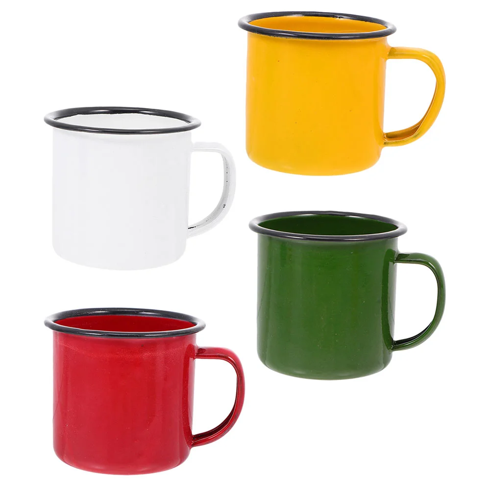 

4 Pcs Colorful Durable Enamel Cups Small Retro Mugs With Handle (Assorted Color)
