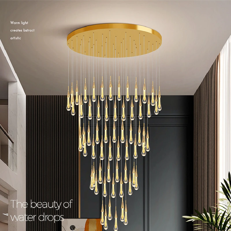 

Chandeliers Lights Long Crystal Staircase Luxury Hanging Pendant Lamp Home Decor Large Villa Hallway Kitchen Island Led Fixture