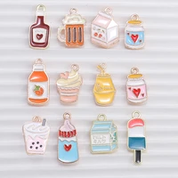 10pcslot mix summer drink charms for jewelry making enamel ice cream milk tea popsicle charms pendants for diy necklaces gifts