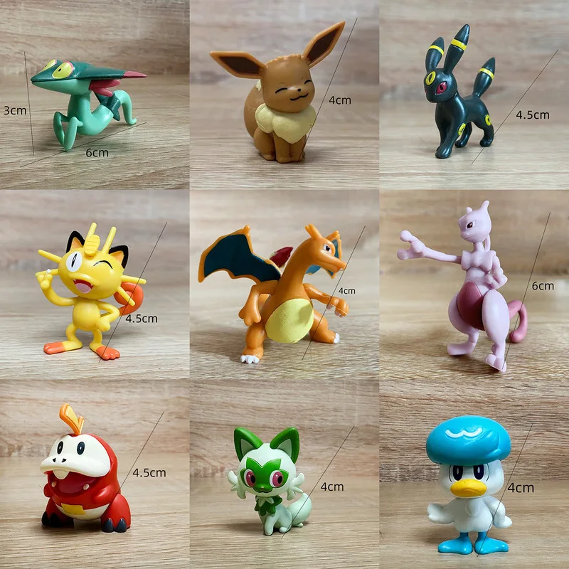 Мини-фигурки Pokemon Pikachu Charmander Bulbasaur Squirtle Eevee Vulpix Popplio Abra Rockruff Chespin фигурка из ПВХ