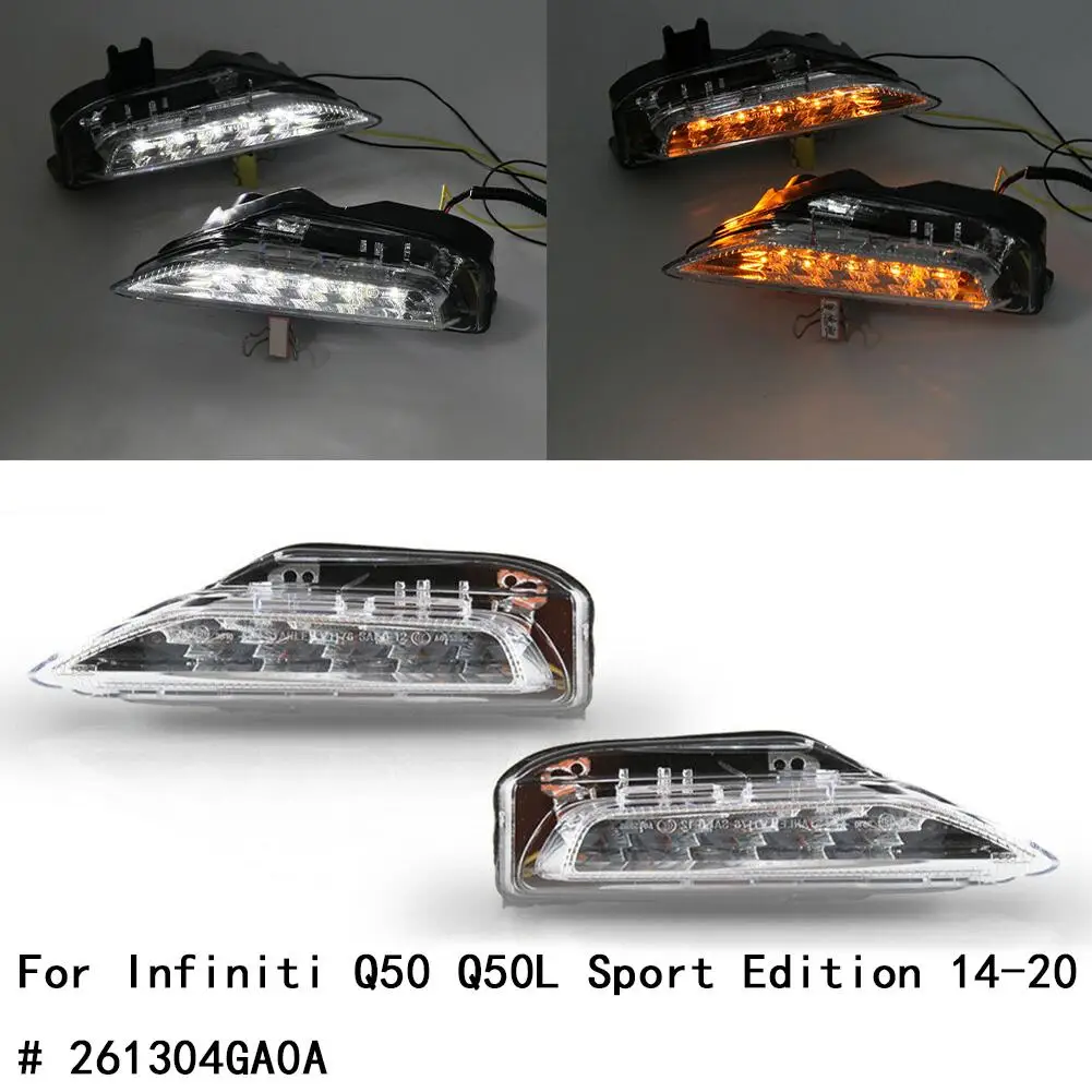 Fog Turn Signal Light Sequential LED Lamp For Infiniti Q50 Q50S Sport 2014-2020 Clear Color Flowing Signal Lights Front Fog Ligh