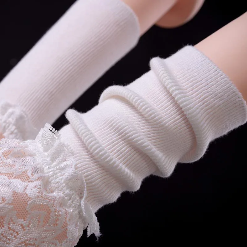

New Autumn And Winter Lace Arm Sleeve Covers Cotton Cuffs Fake Cuffs Gloves White Mid-length Black Knitted Gloves