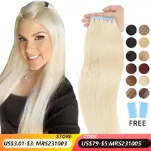 MRS HAIR Blonde Tape in Hair Extensions Real Natural Human Hair 4x0.8cm 12-24inch Skin Weft Mega Hair For Fine Hair 20pcs/pack