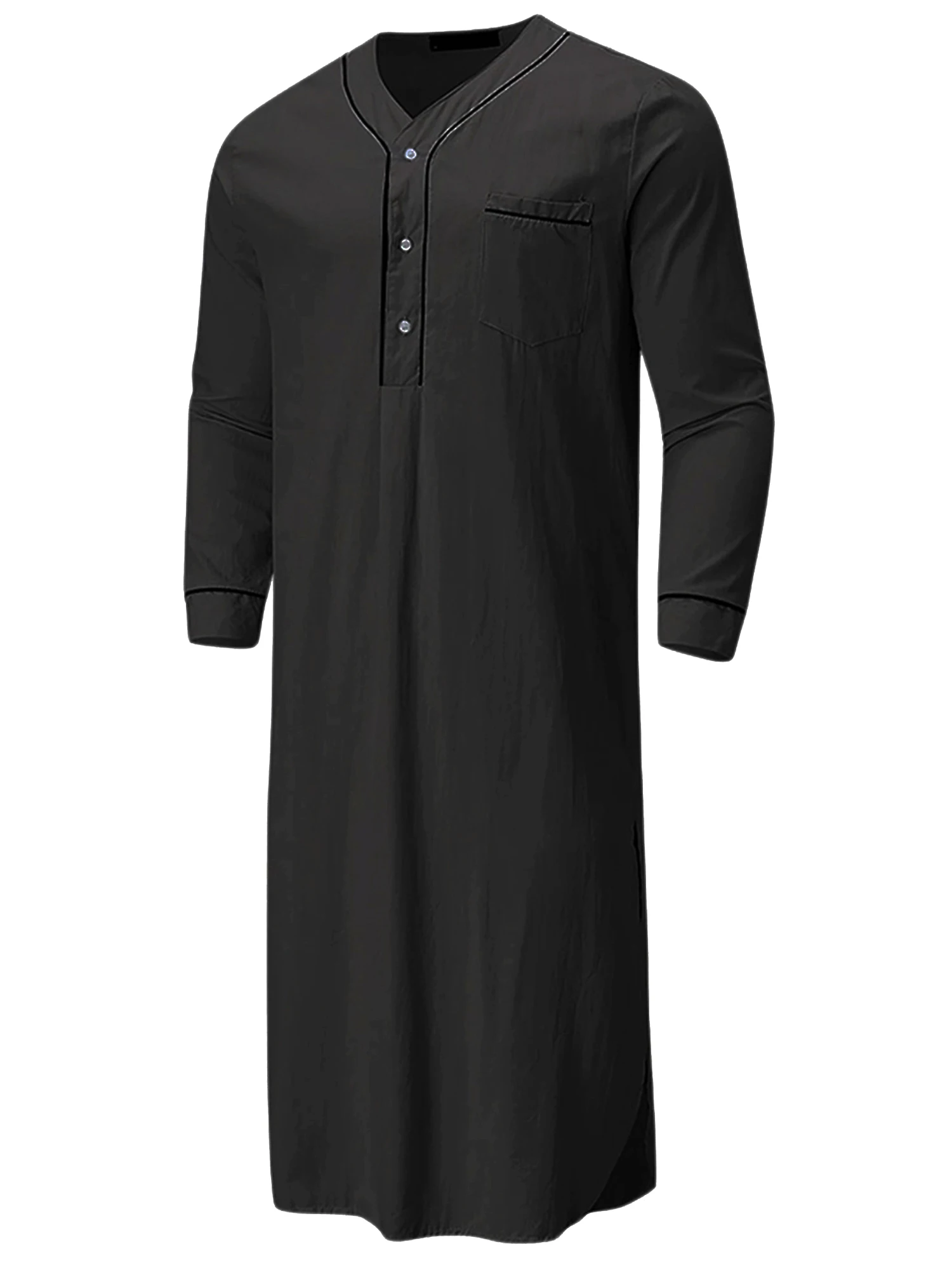 

Cozy Men s Nightshirt with Long Sleeves V-Neck Henley Pocket and Casual Loungewear Style for Comfortable Sleepwear