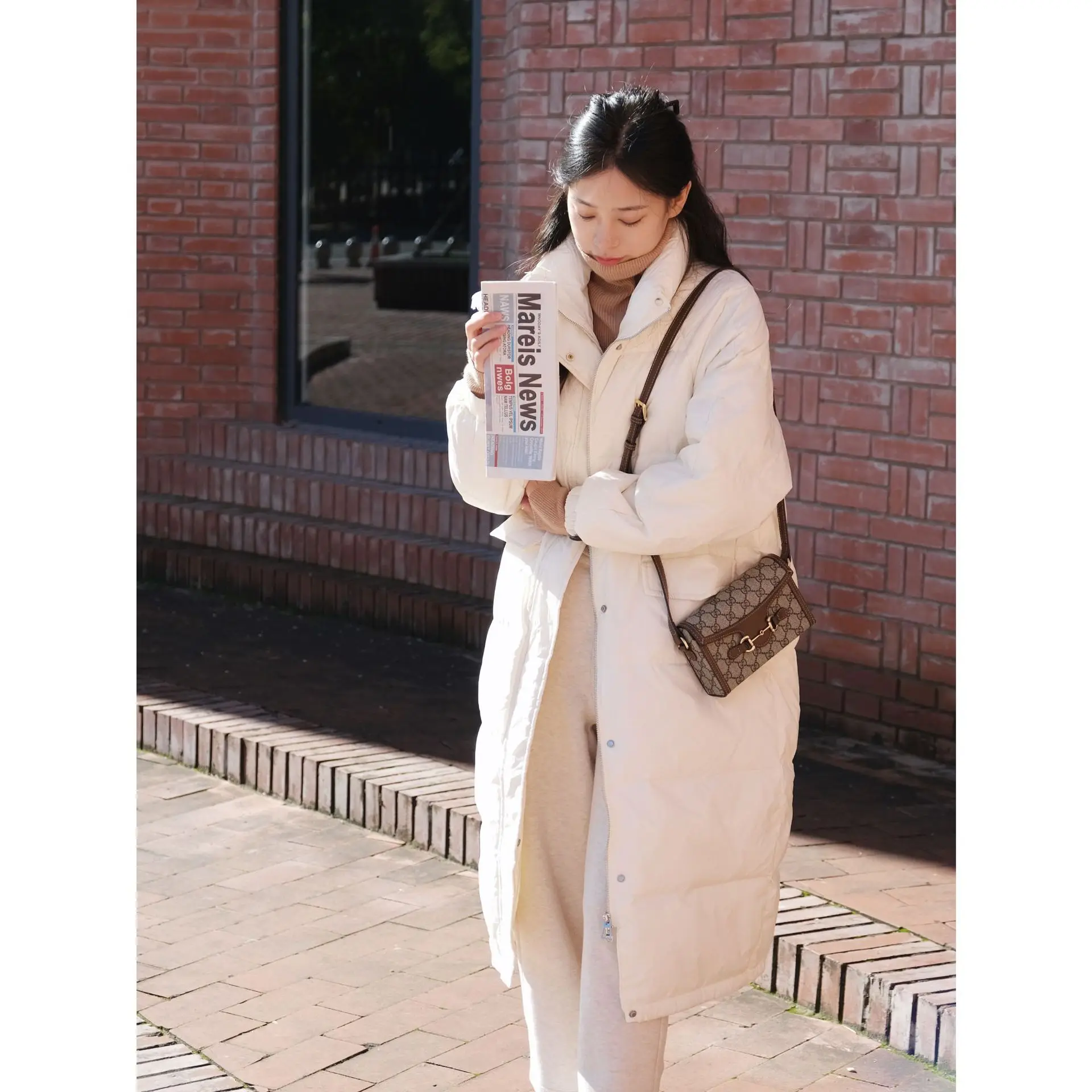 Collar loose 90 white duck down knee long bread down jacket female