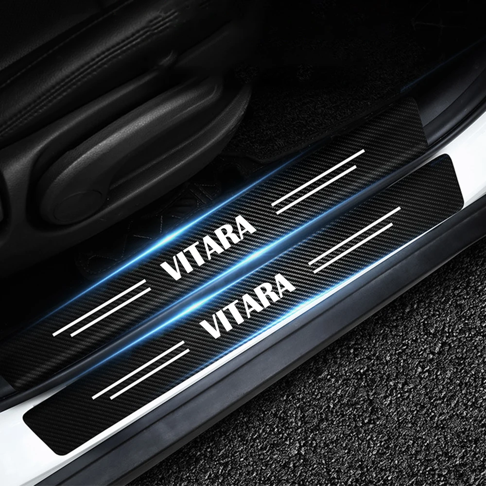 

4x Car Door Sill Stickers For Suzuki Grand Vitara Accessories Car Threshold Anti Scratch Carbon Fiber Protector Decoration Decal