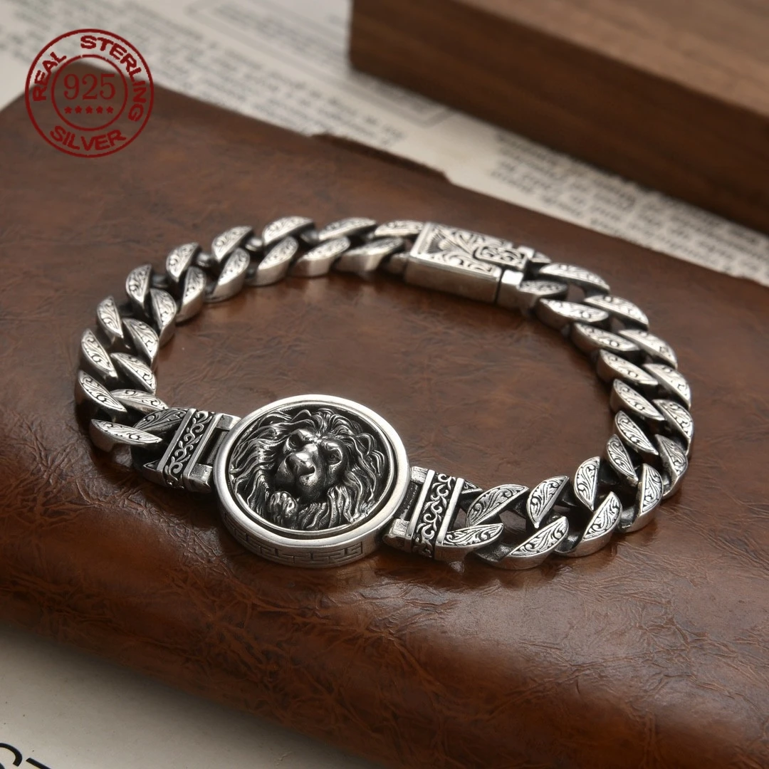 Браслет из стерлингового серебра S925 для мужчин браслет в стиле ретро Лесной