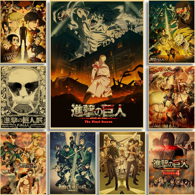 

Attack on Titan Season 4 Poster Japanese Anime Retro Poster Wall Sticker Canvas Painting Prints Home Decor Paintings