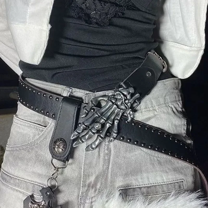 Декоративный кожаный пояс с заклепками в стиле Харадзюку