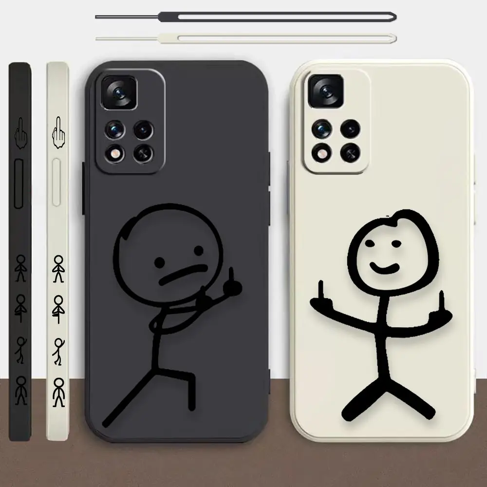 

Cartoon Funny Matchman Phone Case For Redmi Note 12 11 11T 11R 11E 10 9 8 7 5G Liquid Silicone Left Rope Cover Funda Cqoue Shell