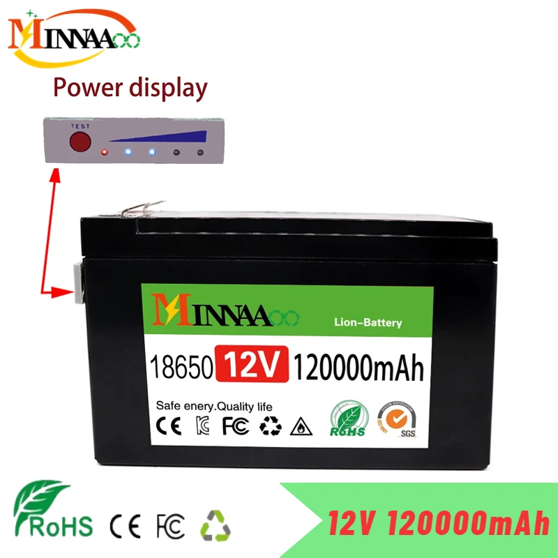 

NEW Sprayers 12V 120Ah Built-In High Current 30A BMS 18650 Lithium Battery Pack For Electric Vehicle Batterie 12.6V Charger