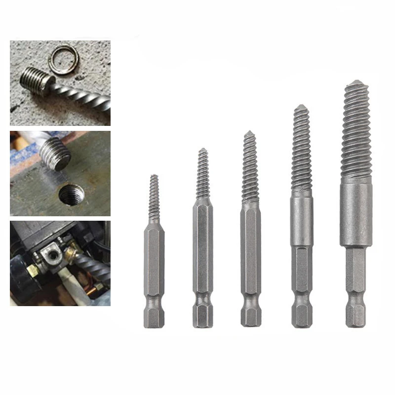 

5-piece Screw Breakage Extractor for 5-18mm Screw High Speed Steel 6.35mm Hexagon Handle Broken Head Screw Extractor Manual Tool