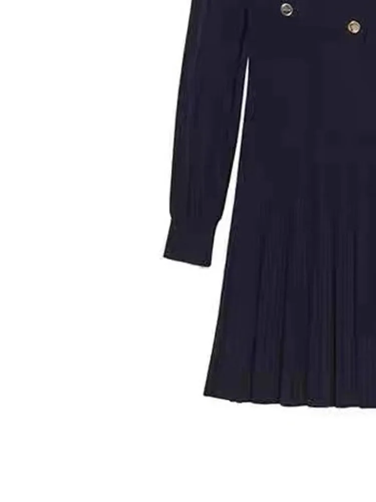 Women Knitwear Robe Turn-down Collar Lantern Sleeve Slim High Waist Female Dress with Buttons Spring New 2022