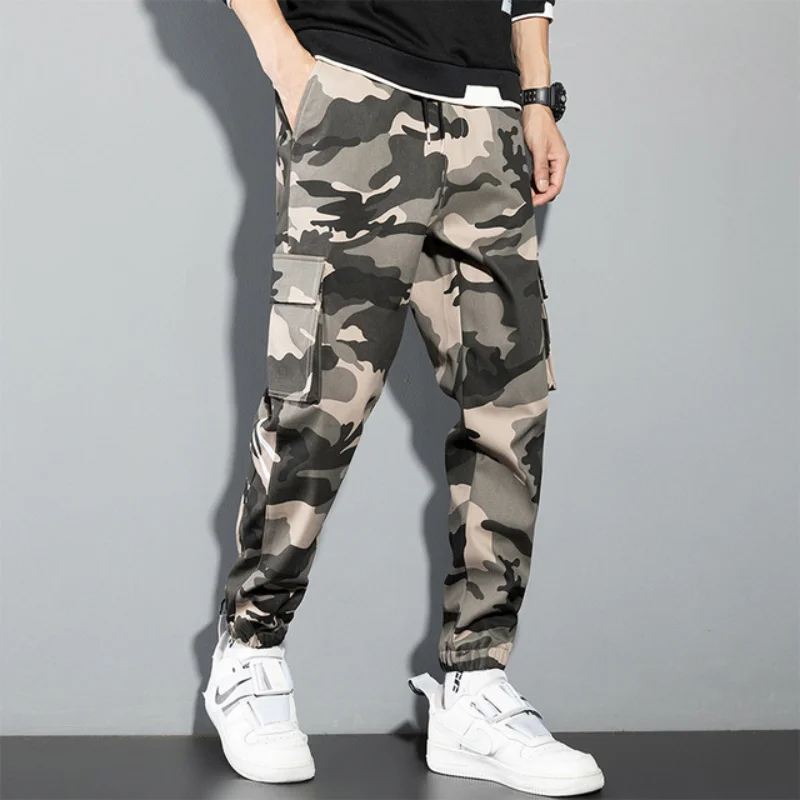 

Fashion Streetwear Men Side Pockets Jogger Youth Casual Spring Ankle Banded Harem Trousers Loose Camouflage Cargo Pants Plus Fat