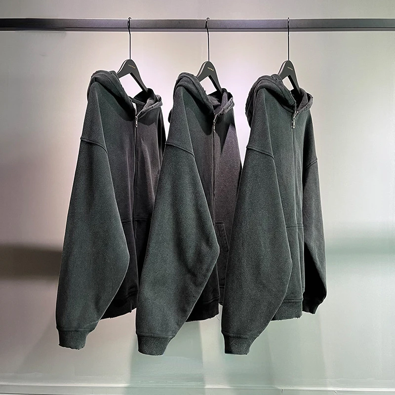 2022 Hooded Zipper Jacket, Men's Cotton Old Vintage Fashion Tie Loose Autumn Long Sleeve Overcoat Hoodie  Harajuku