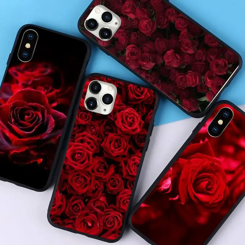 

Red Rose flower Phone Case For iphone 12 11 13 7 8 6 s plus x xs xr pro max mini