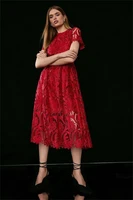 burgundy lace prom dresses 2023 o neck short sleeves homecoming party gowns tea length a line women wear evening vestidos