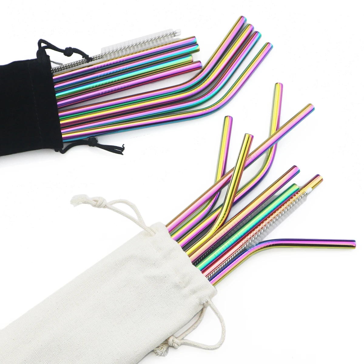 

Metal Drinking Straw 304 Stainless Steel Colorful Straws Reusable Bent Straight Straw Set With Cleaner Brush Bar Party Accessory