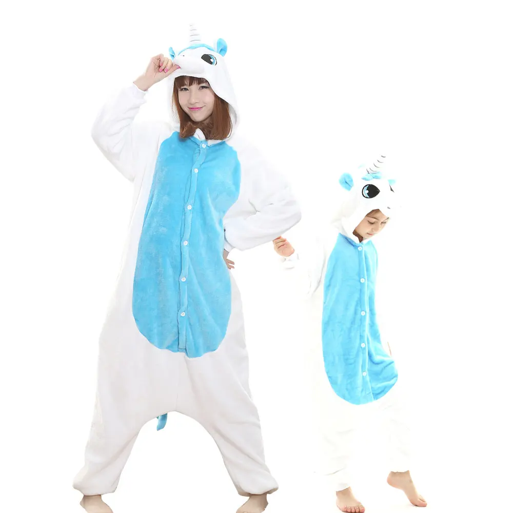 

Комбинезон-кигуруми в виде синего единорога с животными для мам и девочек, костюм для семьи на Хэллоуин, теплый пижамный комплект с тапками, ...