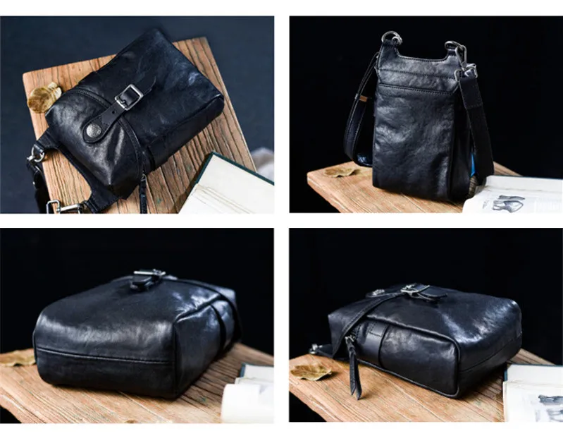 Simple casual designer first layer cowhide men's black shoulder bag daily outdoor sports genuine leather phone crossbody bags
